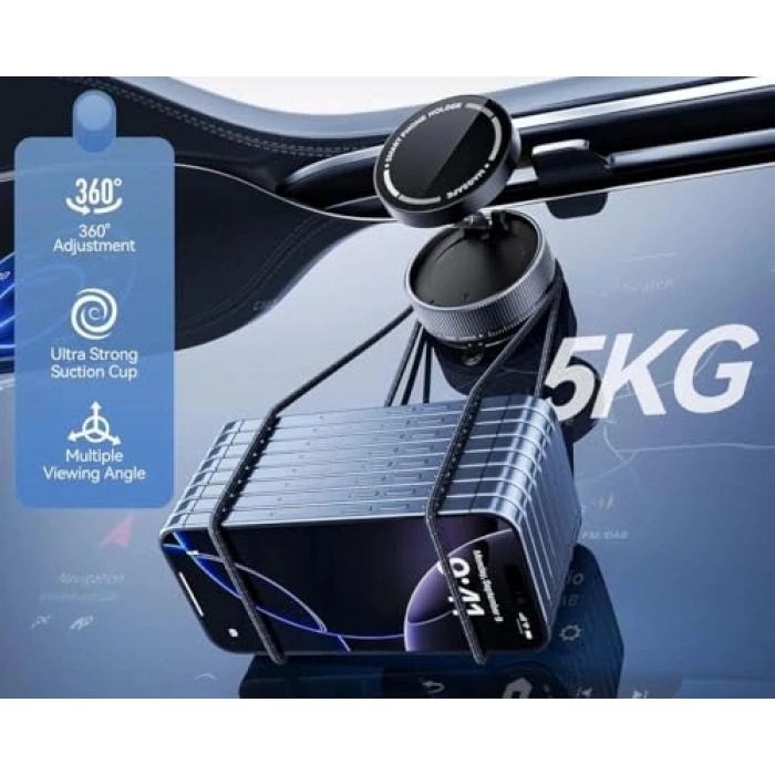 360 Derece Dönebilen Katlanabilir Araç Telefon Tutucu, Güçlü Vakum