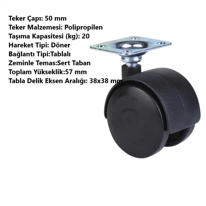 360 Derece Döner Ofis Koltuk Tekerleği, 50 mm Çap