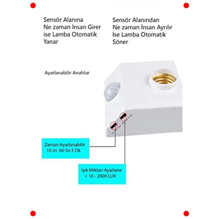 360 Derece E27 Duylu Hareket Sensörü