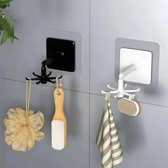 360° Döner 6 Kancalı Yapıştırmalı Askılık, Mutfak ve Banyo İçin