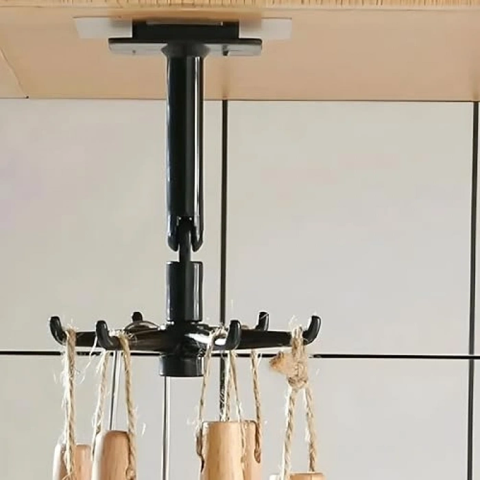 360° Döner 6 Kancalı Yapıştırmalı Askılık, Mutfak ve Banyo İçin