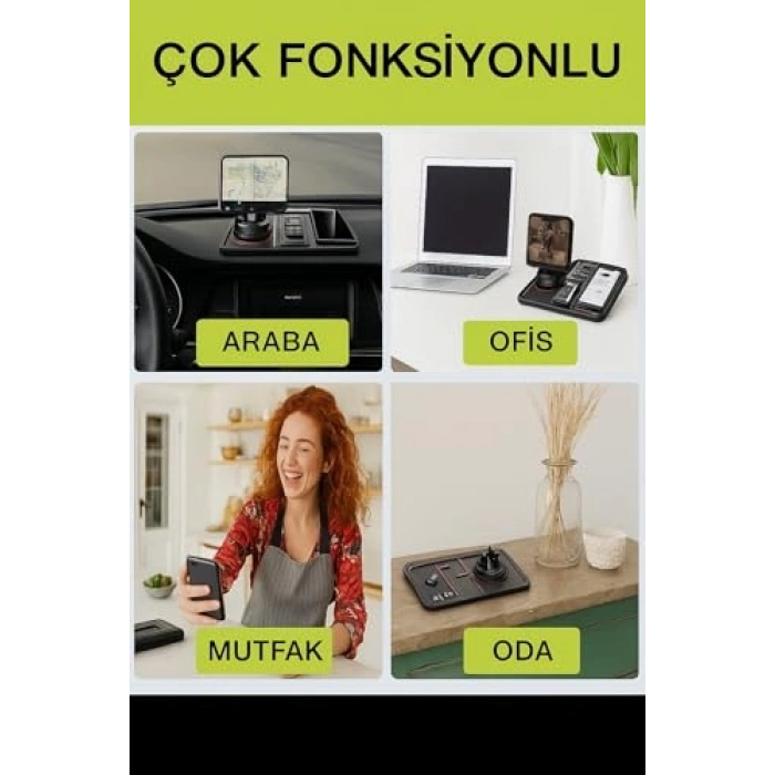 360° Döner Araç İçi Telefon Tutucu, Vakumlu Taban