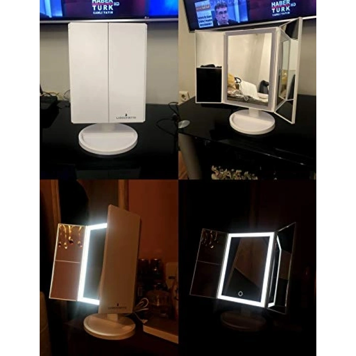 37 LED Işıklı Katlanabilir Makyaj Aynası, Dokunmatik Kontrol