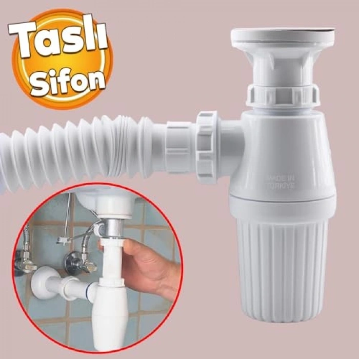 38 cm Süzgeçli Körüklü Sökülebilir Lavabo Taşı Gider Borusu