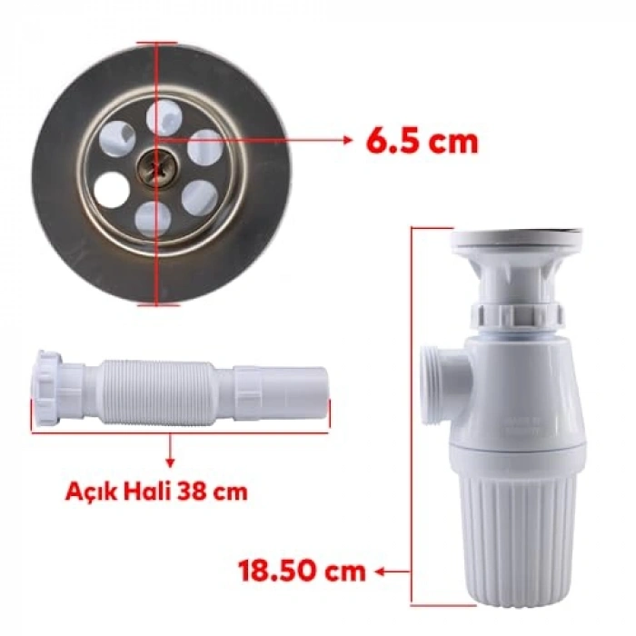 38 cm Süzgeçli Körüklü Sökülebilir Lavabo Taşı Gider Borusu