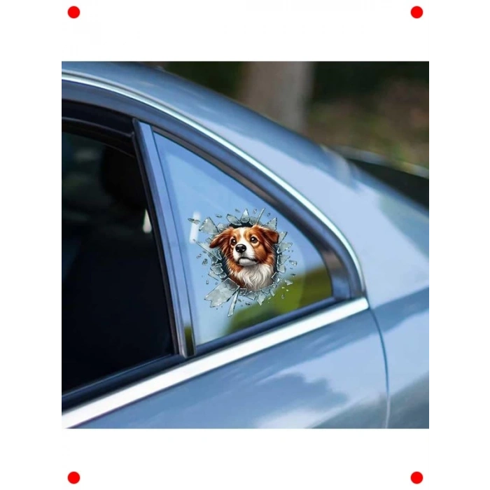 3D Avustralya Çoban Köpeği Araç Cam Stickerı, Kırık Efekt