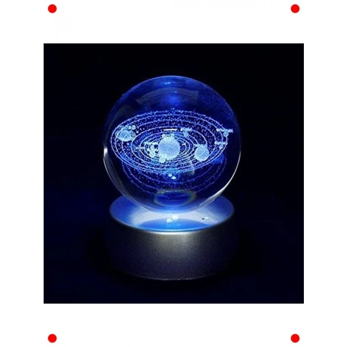 3D Işıklı Gezegen Cam Küre Masa Dekorasyonu
