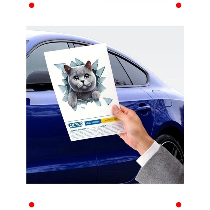 3D Kırık Cam Efektli Kedi Stickerı - Gri Kedi