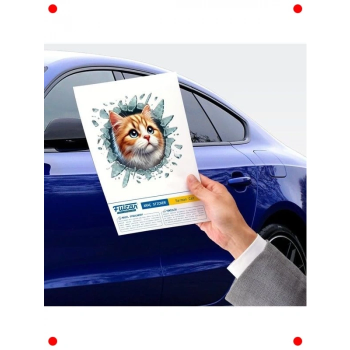 3D Sarman Kedi Yüzü Araç Cam Stickerı, Kırık Efekt