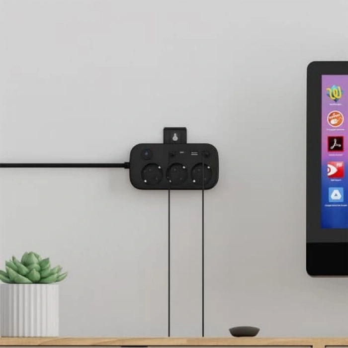 3’lü Priz + 4 USB (2 Type-C + 2 USB-A) Çoklayıcı | Duvara Monte Edilebilir, Aç/Kapa Anahtarı, Akım & Kısa Devre Koruma, Yüksek Güç Destekli Çoklu Priz