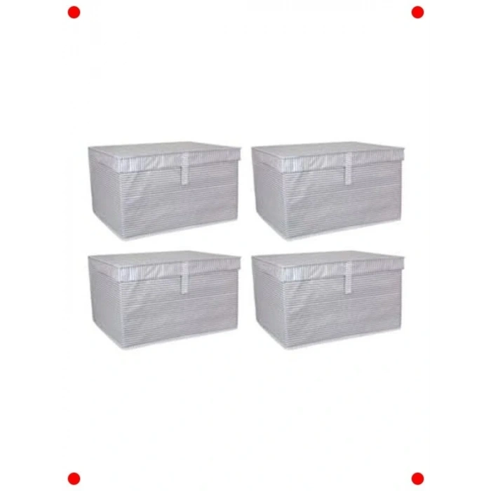 4 Adet Çok Amaçlı Kapaklı Saklama Kutusu | Gri, 50x40x30 cm