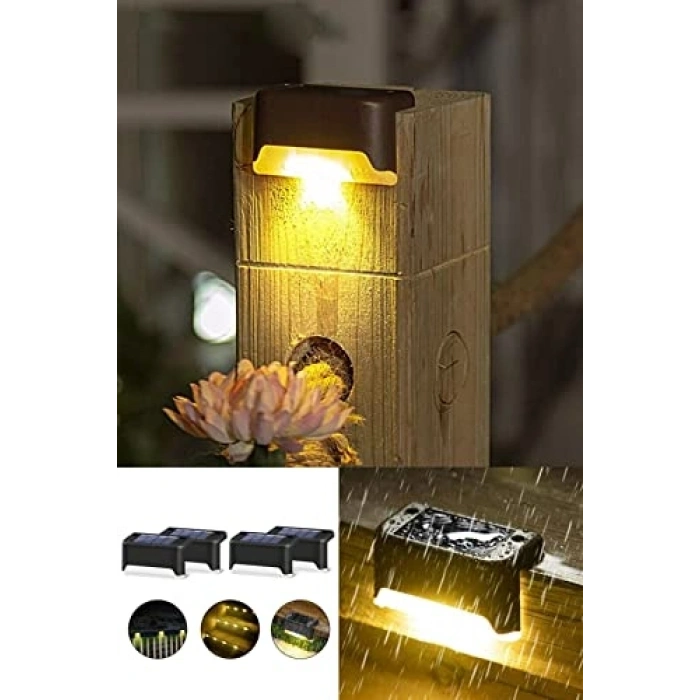 4 Adet Güneş Enerjili Bahçe Led Lambası, Merdiven ve Veranda İçin