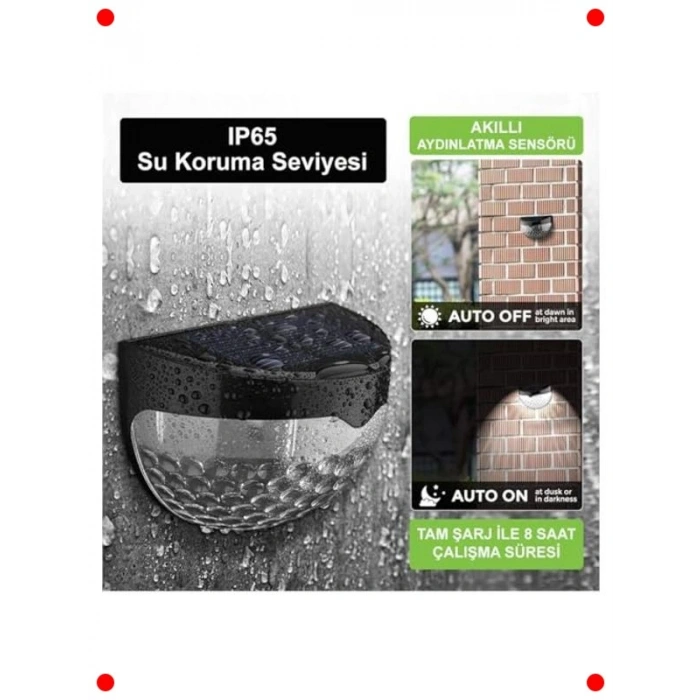 4 Adet Güneş Enerjili Duvar ve Çit LED Aydınlatma