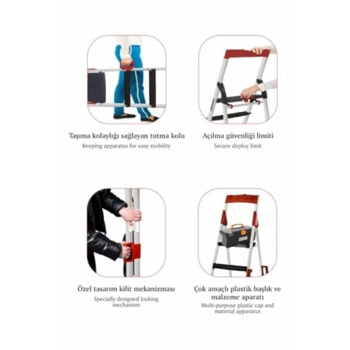 4 Basamaklı Geniş Merdiven, Dayanıklı Yapı ile Evde Güvenli Kullanım