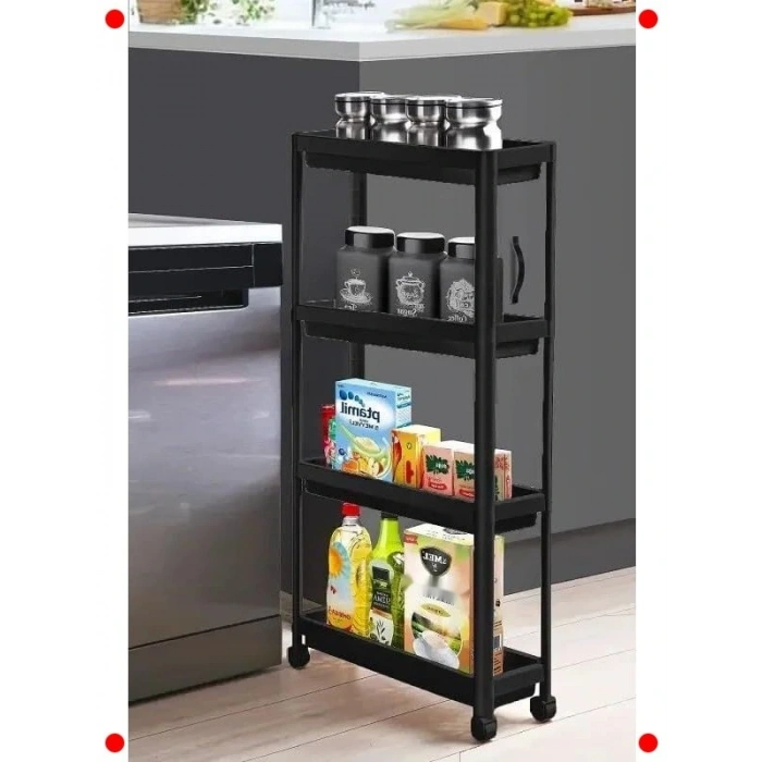 4 Katlı Tekerlekli Organizer Raf Ünitesi - Siyah