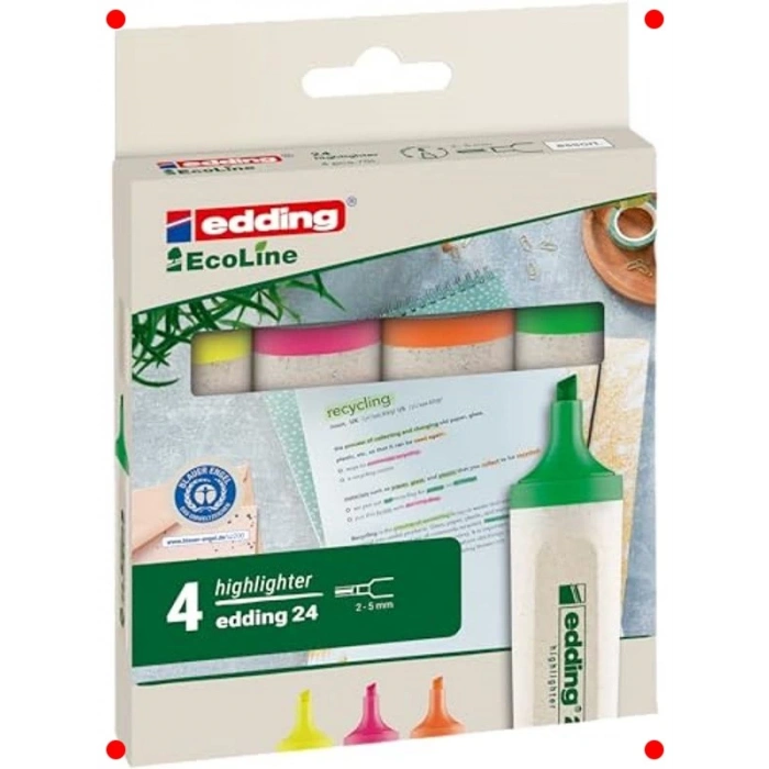 4lü EcoLine Karışık Renk Kesik Uç Fosforlu Kalem Seti