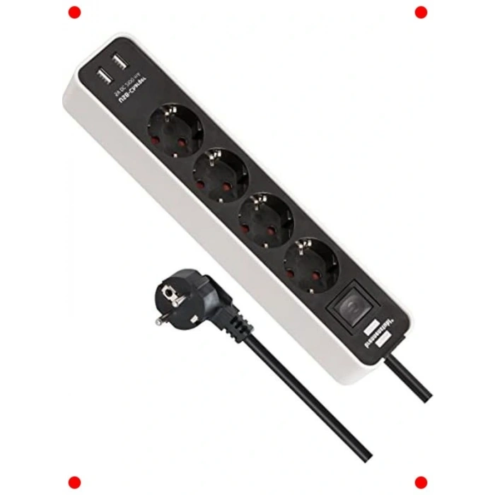 4lü USB Şarjlı ve Anahtarlı Çoklu Priz