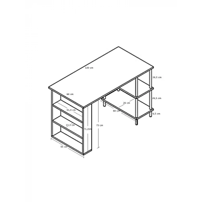 4 Raflı Ahşap Ayaklı Çalışma Masası, Modern Tasarım