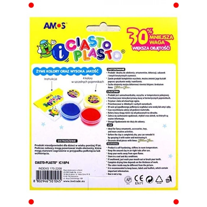 4 Renk Hava Kuruyan Modelleme Hamuru Seti (72 Gr)