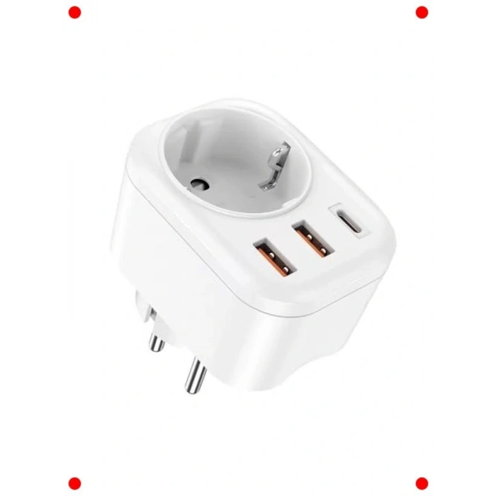 4ü 1 Arada Duvar Priz Adaptörü (2USB, 1 Type-C, 2500W)