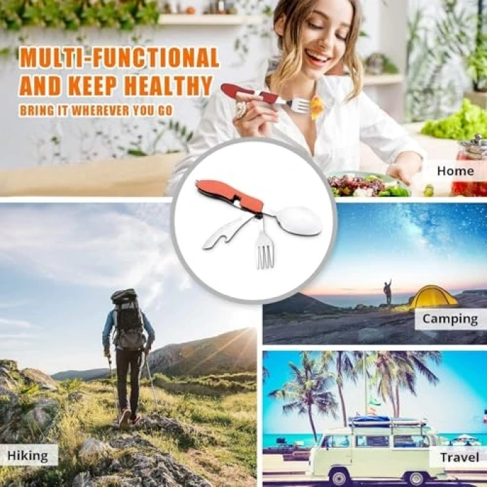 4ü 1 Arada Paslanmaz Çelik Kamp Gereçleri Seti, Taşınabilir