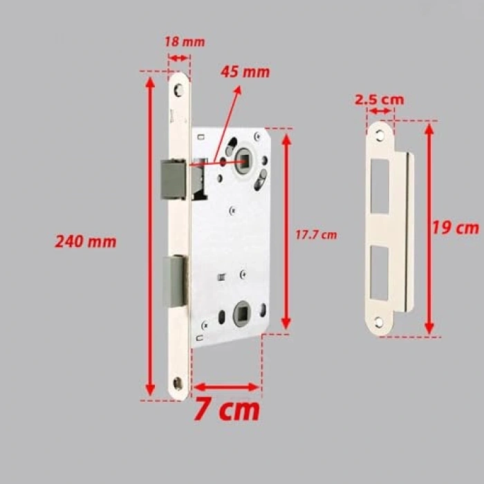 45 mm İç Silindirsiz Gömmeli Banyo Kilidi, Dayanıklı Metal