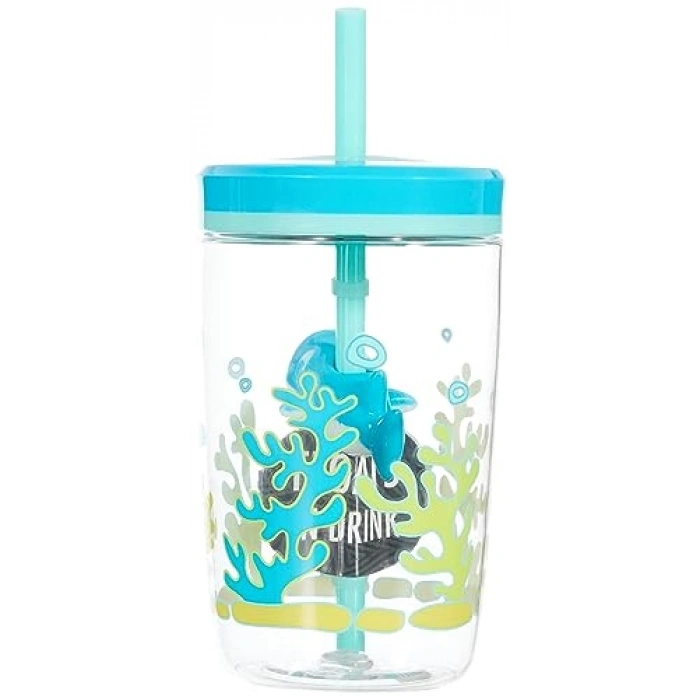 470 mL Mavi Tritan Bardak, Pipetli ve Yüzen Tasarım