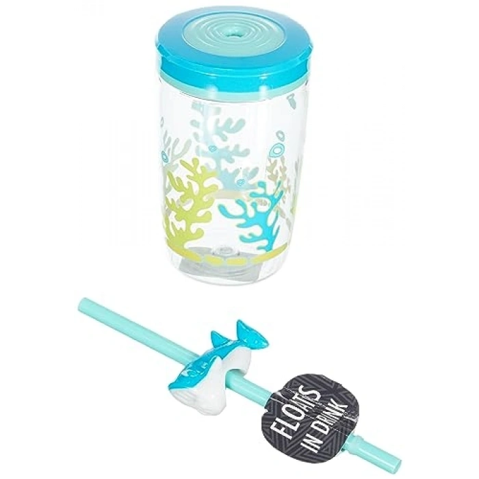 470 mL Mavi Tritan Bardak, Pipetli ve Yüzen Tasarım