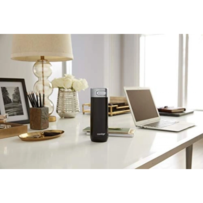 470 mL Siyah Termos Bardak, Otomatik Kapak ile Pratik