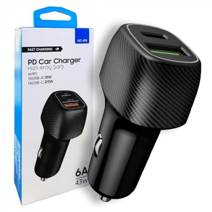 48 Watt 6A Hızlı Araç Şarj Aleti, Type C Girişli
