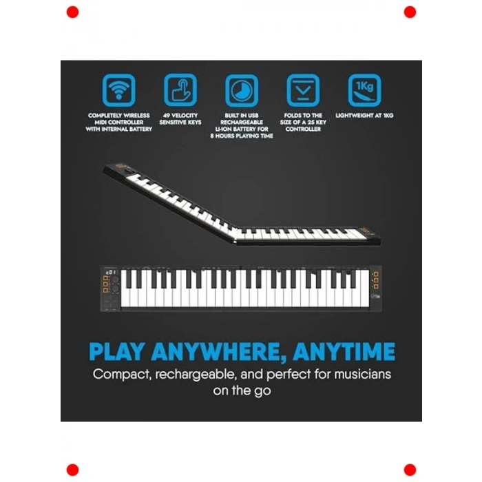 49 Tuş Katlanabilir Taşınabilir Midi Klavye (Siyah)