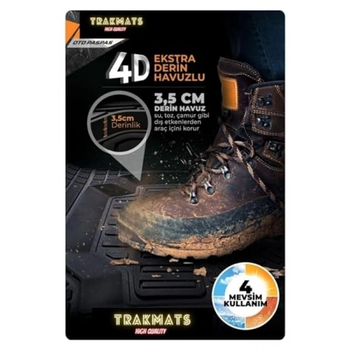 4D Universal Estetik Oto Paspas, Konforlu Tasarım, Siyah Renk