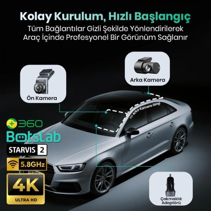 4K UHD Araç İçi Kamera, Geniş Açı ve Gece Görüş Özellikli
