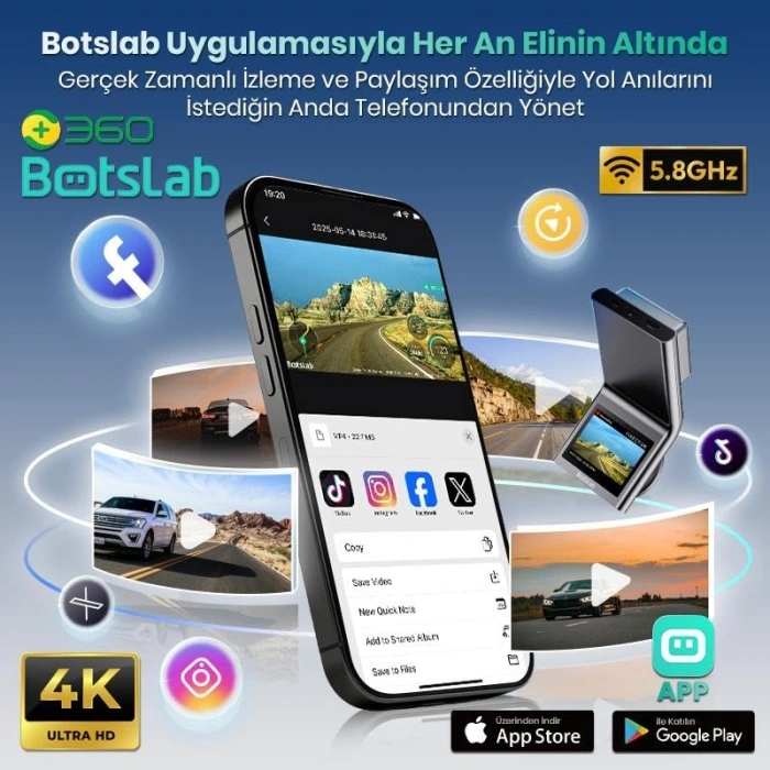 4K UHD Araç İçi Kamera, Geniş Açı ve Gece Görüş Özellikli