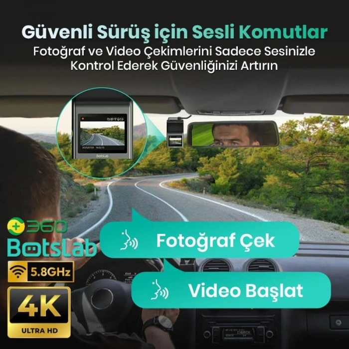 4K UHD Araç İçi Kamera, Geniş Açı ve Gece Görüş Özellikli