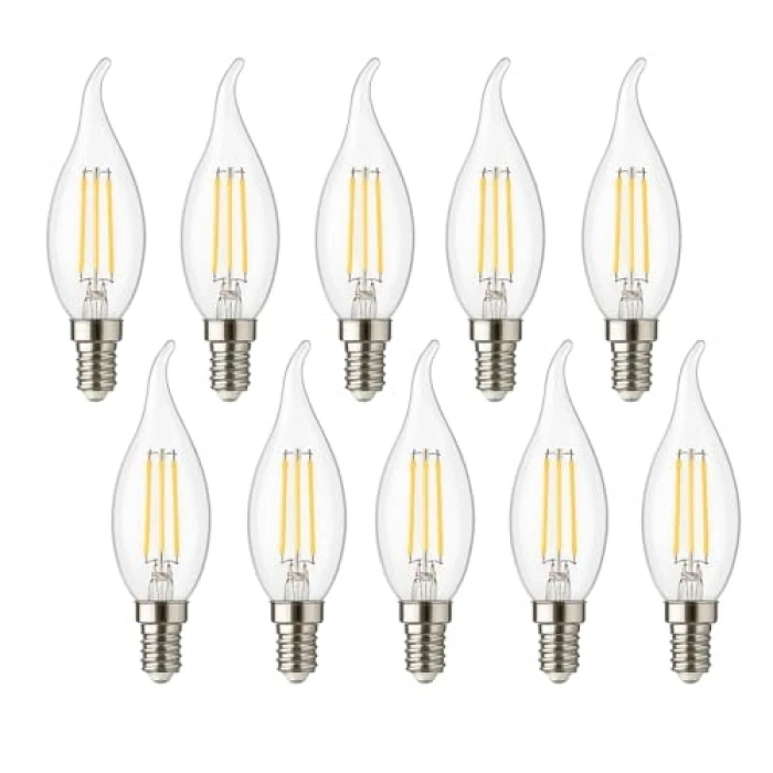 4W E14 Kıvrık LED Mum Ampul, 3000K Günışığı, 10lu Paket