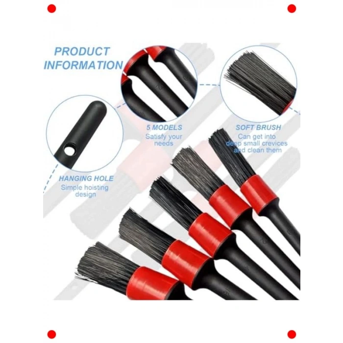 5 Adet Ultra Yumuşak Araç Detay Temizleme Fırça Seti