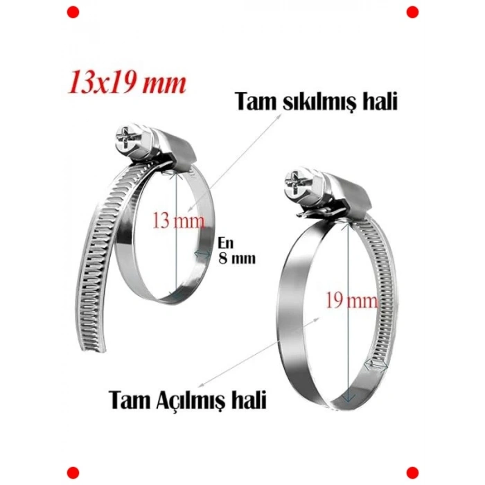 5li Tork Ayarlı Paslanmaz Hortum Kelepçesi (13-19mm)