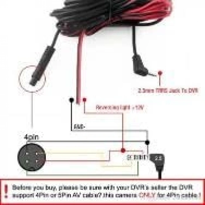 5 Metre 4 Pin Araç Geri Görüş Kamera Kablosu