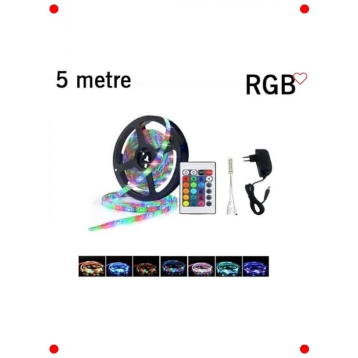 5 Metre RGB Şerit LED Seti Kumandalı ve Trafolu