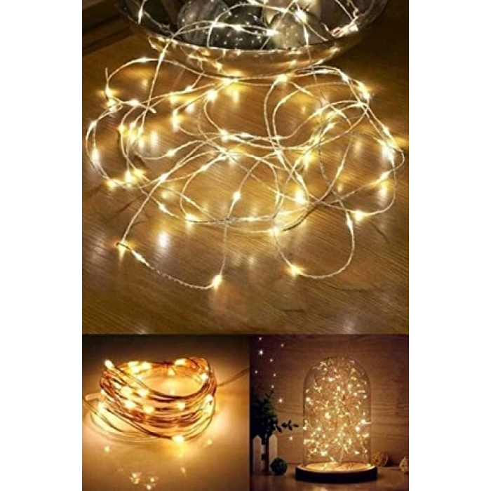 5 Metre Uzun Sarı Renkli Şeffaf Kablolu Pilli Peri Işık