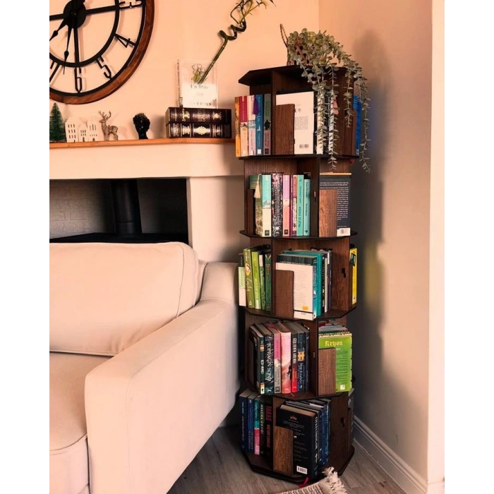 5 Raflı Modern Ahşap Kitap ve Dergi Rafı, Ceviz Renk