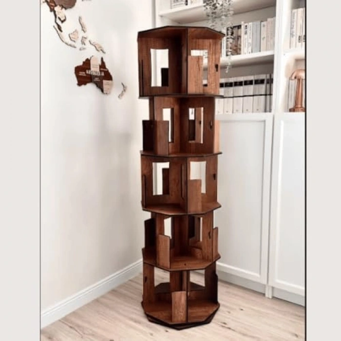 5 Raflı Modern Ahşap Kitap ve Dergi Rafı, Ceviz Renk