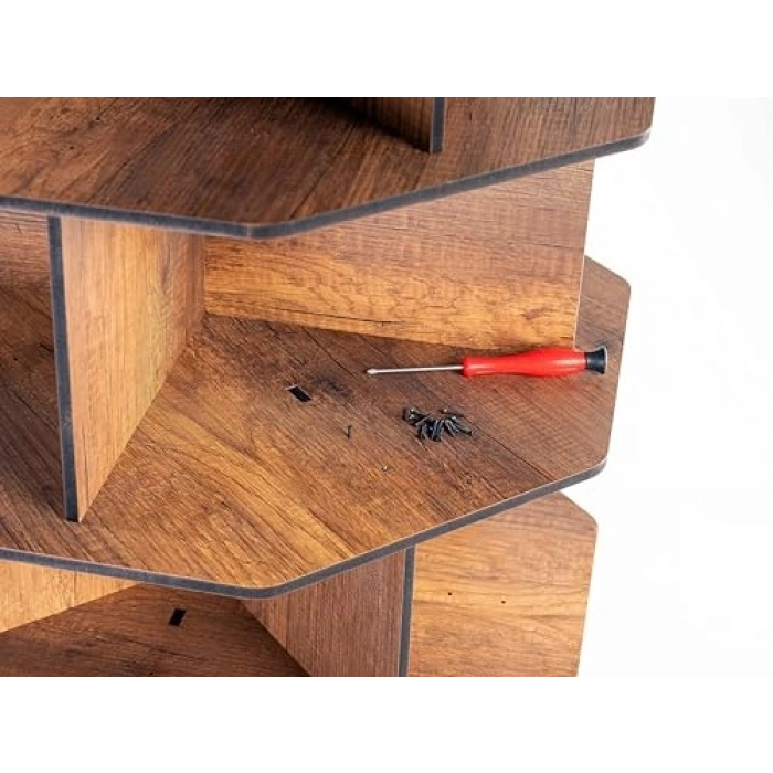 5 Raflı Modern Ahşap Kitap ve Dergi Rafı, Ceviz Renk