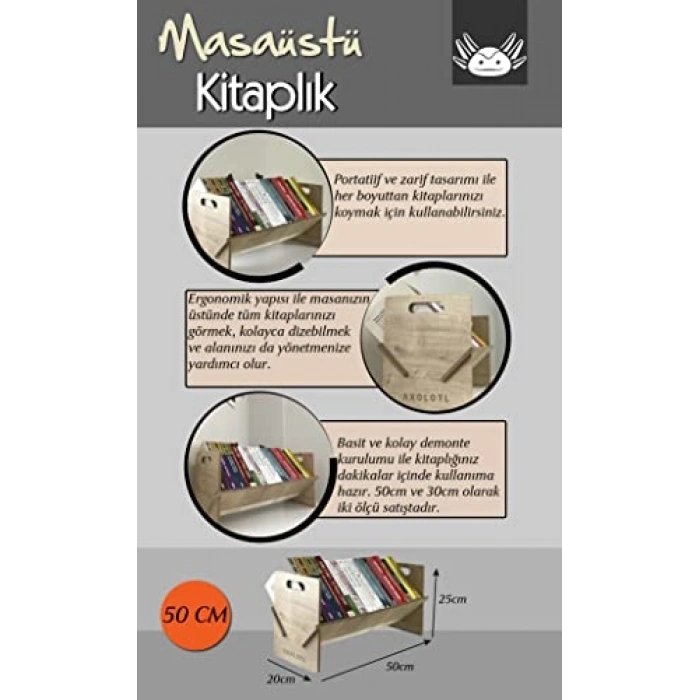 50 cm Boyutunda Masaüstü Kitap Düzenleyici Raf