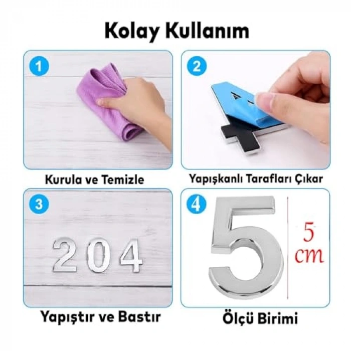50 mm Küçük Boy Yapışkanlı Kapı Numarası ile Kolay Bulunabilirlik