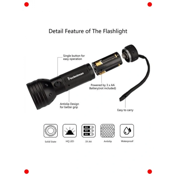 51 LED Mor Işık UV Algılayıcı Fener