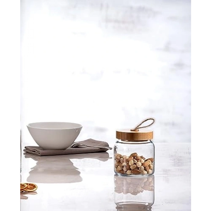 575 cc Kapasiteli Şeffaf Ahşap Kapaklı Kavanoz