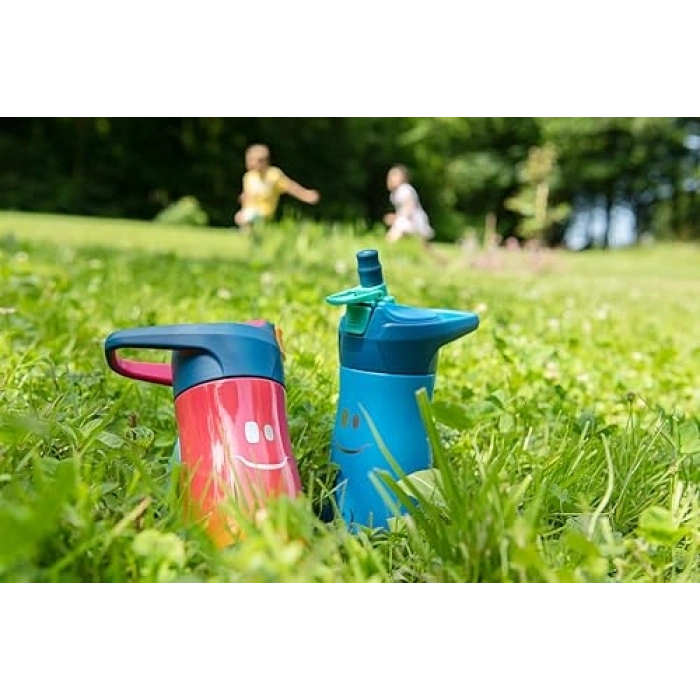 580 ml Pembe Çelik Matara, Gülen Yüz Figürü ile Eğlenceli