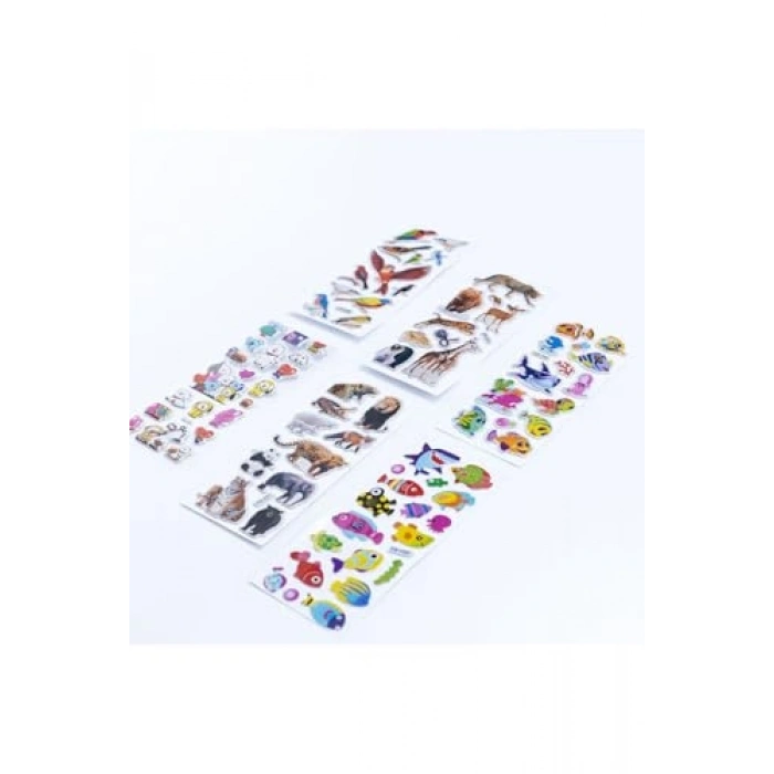 6 Adet Hayvan Temalı Kabartmalı Yapışkan Sticker